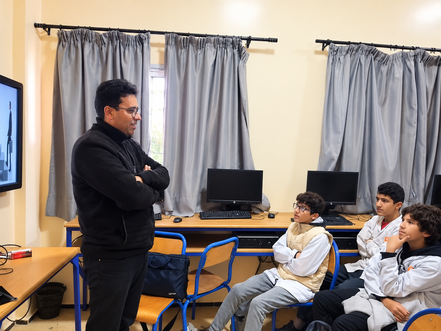 Cours des collégiens en salle informatique