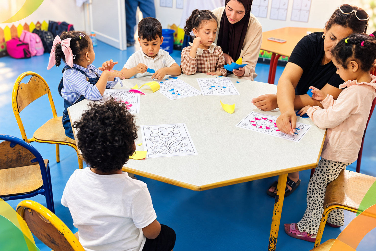 Enfants de la maternelle participant ensemble à un atelier